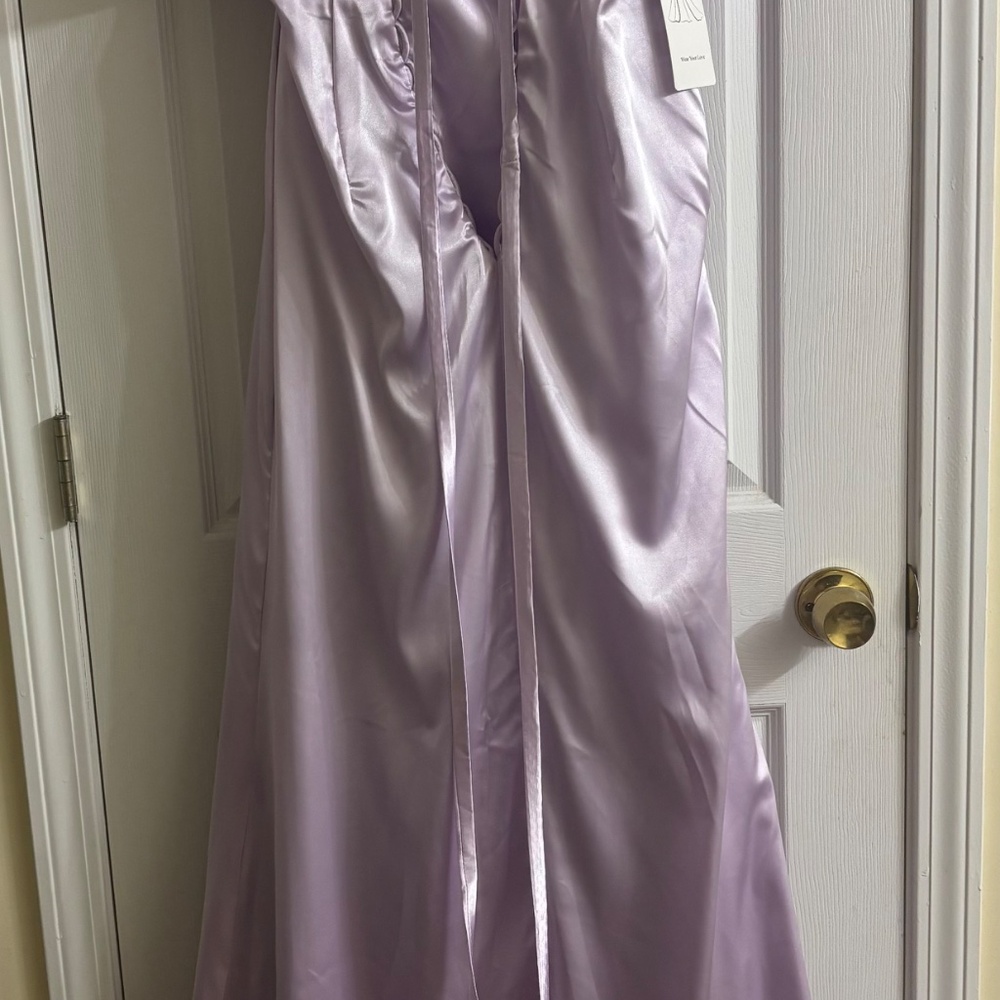Wear Your Love Lavender Satin Gown with Draped Design - Picture 3 of 4